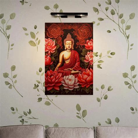 Buddha Poster Art with Lotus - Vibrant RED Buddha Artwork – Zenartbliss