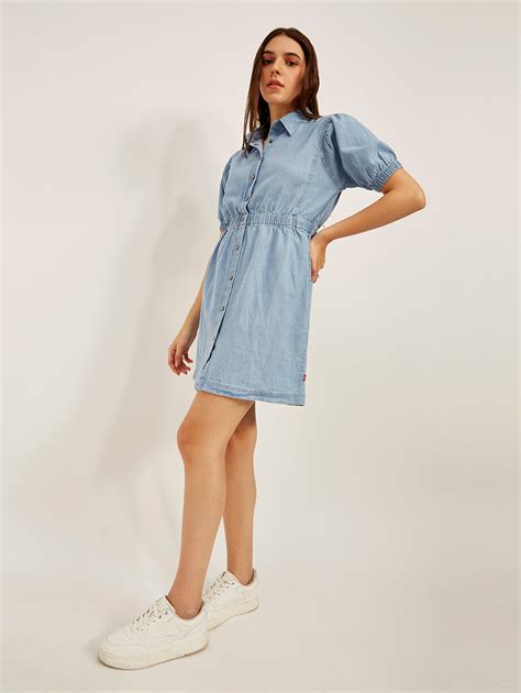 Women's Solid Light Blue Spread Collar Dress – Levis India Store