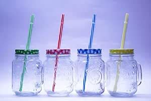 Buy FancyCrystal Fruit Design Mason Jars with Handle and Straw, 450 ml ...