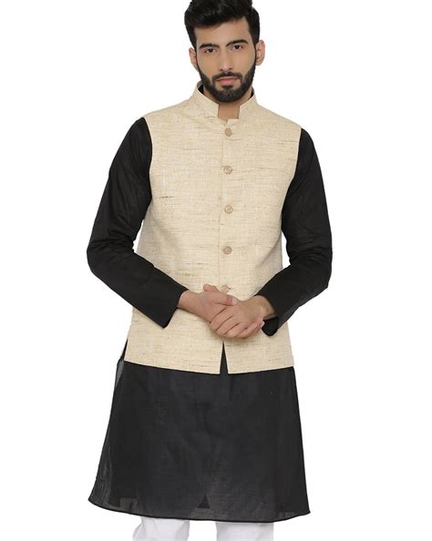 Buy Beige WINTAGE Textured Waistcoat with Mandarin Collar | AJIO