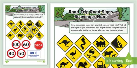 Road Trip Road Signs Scavenger Hunt (teacher made) - Twinkl