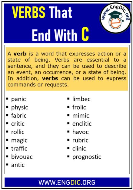 10+ Verbs that End with C (Complete List) - EngDic