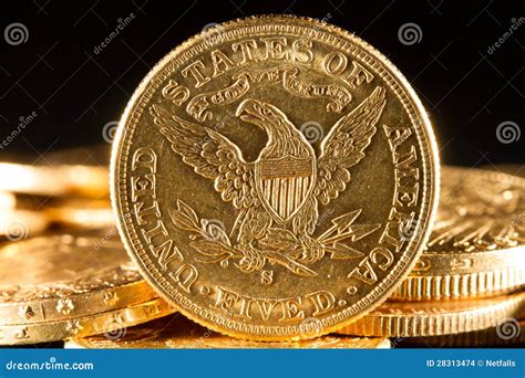 Five Dollars gold coins stock photo. Image of deposit - 28313474