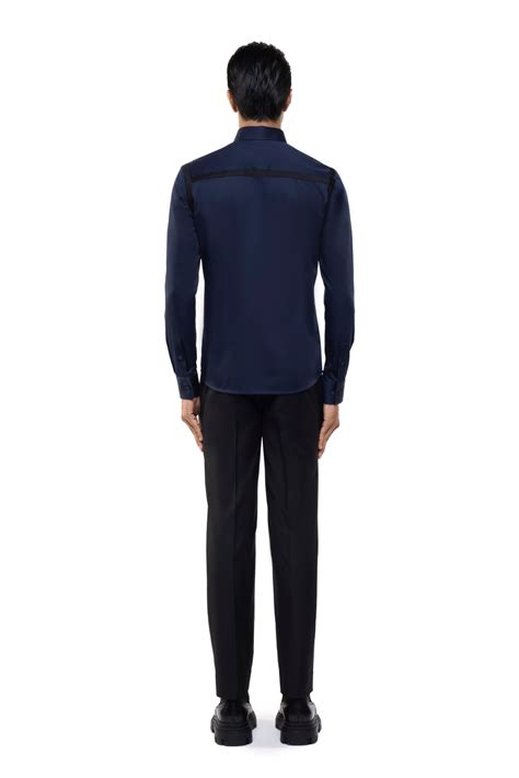 Navy Blue Cotton Shirt with Placket Zip Accents - SDS | KUSHAL SHAH