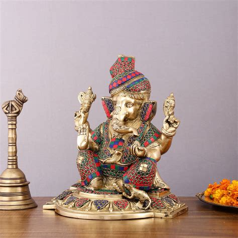 Handcrafted Brass Lord Ganesha Idol with Pagadi - 11 – Budhshiv.com