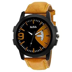Relish Analogue Men's & Boys' Watch (Black Dial Brown Colored Strap ...