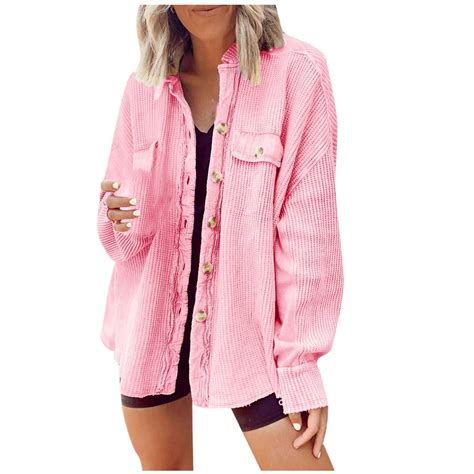 Hfyihgf Womens Waffle Knit Shirt Jacket Oversized Button Down Shacket ...
