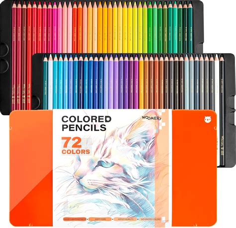 Woomer Colored Pencils Set 72 Artist Beautifully Presented Tin Box Soft ...