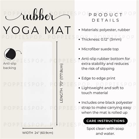 Rubber Yoga Mat Size Chart, Exercise Mat Size Guide, Meditation Mat Care Card, Printify Yoga Mat ...