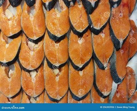 Sliced or Cut Ready Fresh Salmon Fish Meat for Sale. Stock Photo ...