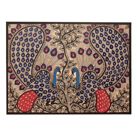 SHILP KATHA Madhubani Painting Dance of Two Peacocks Canvas 11 inch x ...