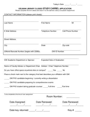 Fillable Online GELMAN LIBRARY Closed Study Carrel APPLICATION Doc ...