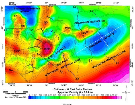 A a apparent density (g cm~*) map for the south-central