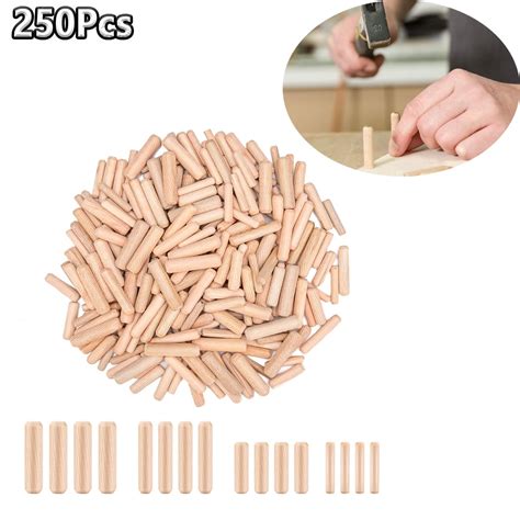 Tutuviw 250 Pcs 3 Sizes Wooden Dowel Pins with Tapered End with Bevel ...
