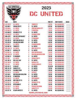 Printable2025 DC United Soccer Schedule