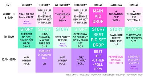 Kitty's ONLYFANS POSTING SCHEDULE - for the full week - includes blanks ...