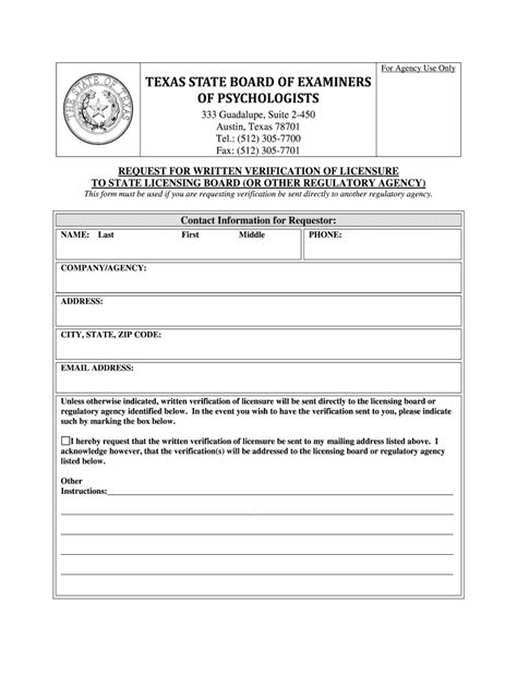 Fillable Online tsbep texas For Agency Use Only TEXAS STATE BOARD OF ...