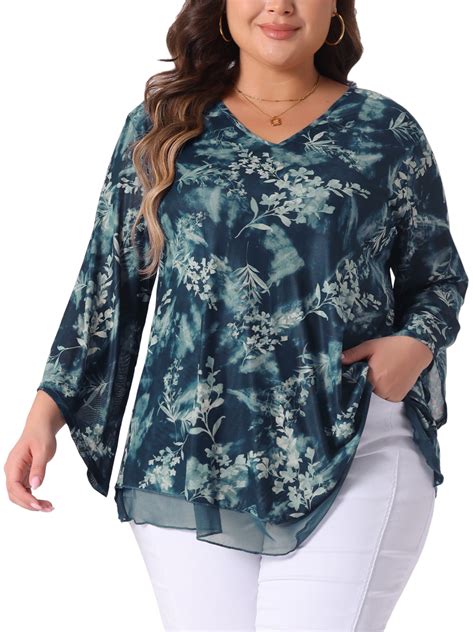 Agnes Orinda Women's Plus Size Dressy Blouse V Neck Mesh Casual Flowy ...