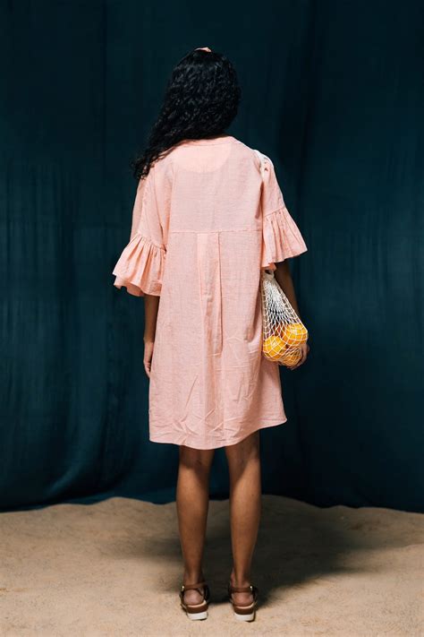 Dress with Frills , Peach and white muslin, Feminine, Anti-fit : Mini ...