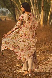 Buy Grey Kurta Natural Crepe, Pants Cotton Modal Floral Motifs Jasmine ...