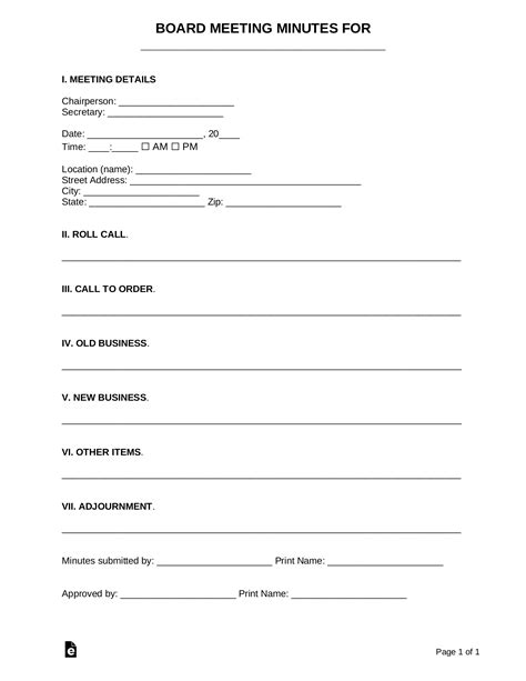 Free Board Meeting Minutes Template - PDF | Word – eForms