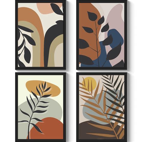 GS DECOR Set of 4 Aesthetic Botanical Wall Art Frames Painting l Arylic ...