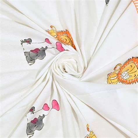 Lion & Elephant Block Printed Kids Cotton Bedsheet - Single Bed Size ...