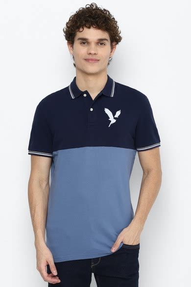 Buy American Eagle Men Blue Colorblock Patch Polo Shirt Online
