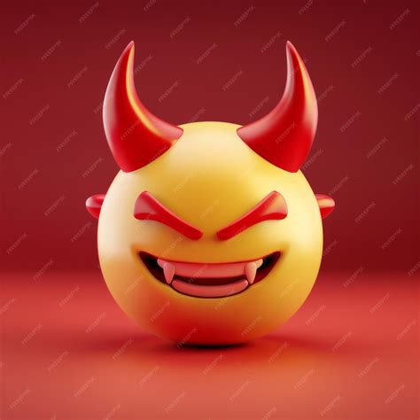 Devil Horns Emoji Icon Depict a devil emoji in 3D with red horns and a ...