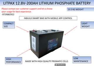 Litpax 12V-200 AH Lfp Inverter Battery With Smart BMS Lithium Solar ...