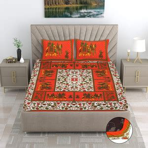 Flipkart SmartBuy 104 TC Cotton Double Jaipuri Prints Fitted (Elastic ...