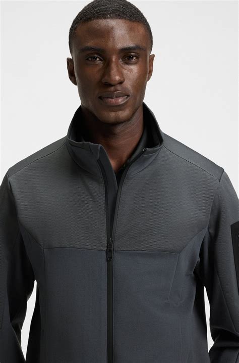 BOSS - Water-repellent jacket in jersey and softshell fabric - Dark Grey