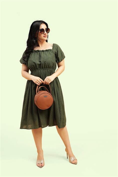 Curvy Lane Women Plus Size Raglan Puff Sleeves Flared Schiffli Dress