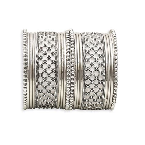Buy fabula Jewellery Combo of 18 Oxidised Silver Bangle Set for Women ...