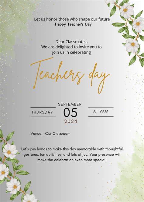 invitation card /Teacher day invitation card/classmates invitation card on teacher's day in 2025 ...