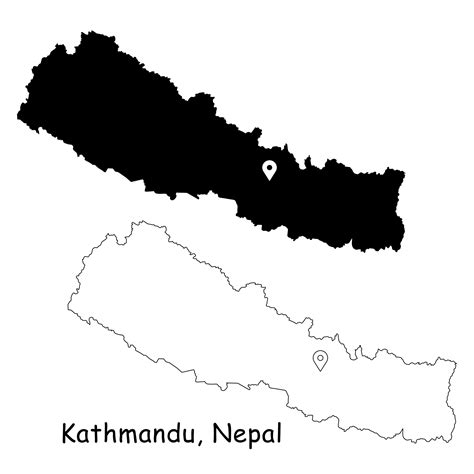 Kathmandu Nepal Map Capital City Country Location Pin Black White Silhouette Outline Geography ...