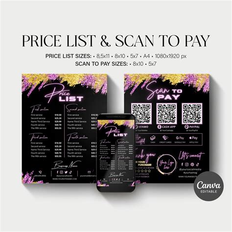 Buy Price List Template Sign, Editable Scan to Pay for Small Business ...