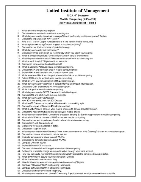MC-Individual Assignment-1 - United Institute of Management MCA 4th ...