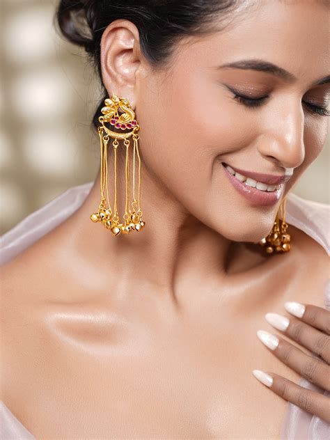 Temple Inspired Peacock Tassel Dangler Earrings – Rubans
