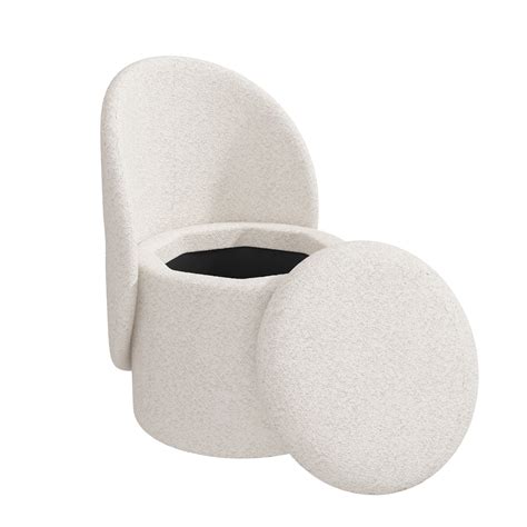 Off-White Boucle Dressing Table Chair with Ottoman Storage - Leah ...