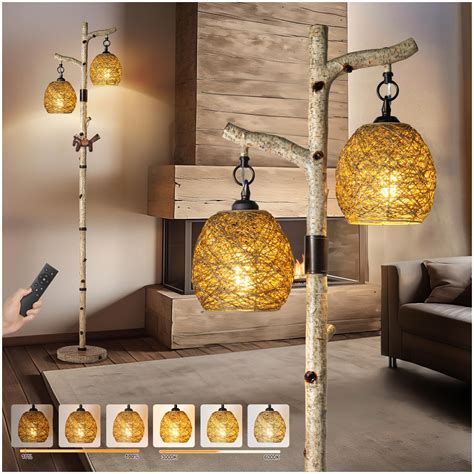 Rustic Standing Lamp HOMCOM 3 Tier Floor Lamp Rustic Brown