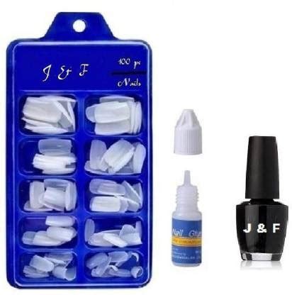 J & F Artificial Gold Finger Empress Tips Fake 100 Nails With Glue ...
