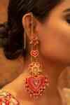 Buy Pink Beads Hand Embroidered Heart Dangler Earrings by Kanyaadhan By ...