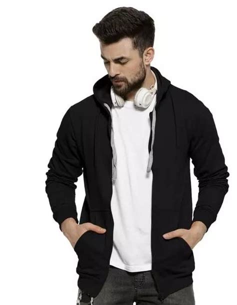 Buy Men's Cotton Plain Hooded Neck Full Zipper Sweatshirt Hoodies with ...