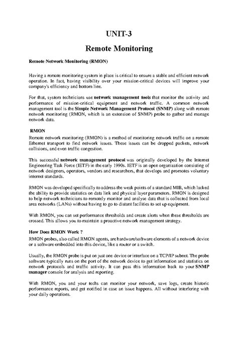 UNIT-3 Network Design AND Management - UNIT- 3 Remote Monitoring Remote ...