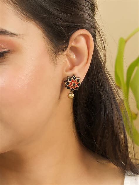 Rudrani — Black Red Antique Gold Floral Mandala Work Handmade Terracot ...