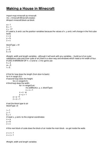 Image result for Code for Minecraft Lesson 4 Python