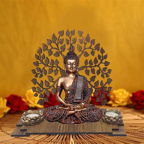 Buy SN Handicrafts Buddha Idol Statue Showpiece-with Wooden Bodhi Tree ...