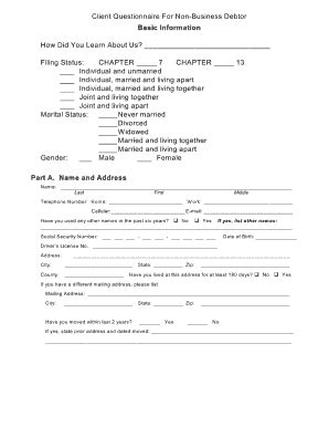 How To Do A Client Questionnaire For Non Business Debtor Project Form ...