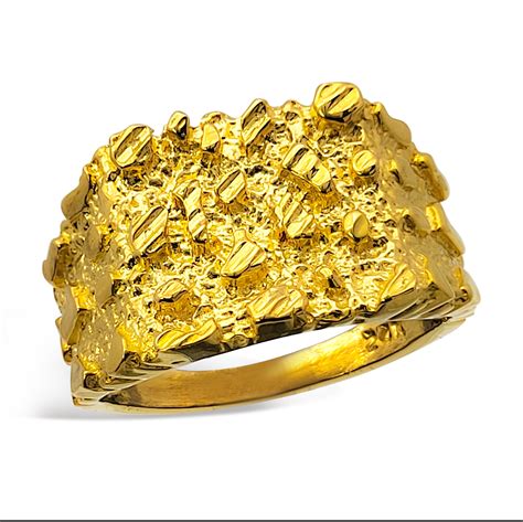 24K Yellow Gold Large Diamond Cut Mens Nugget Ring | 24k Mens Ring